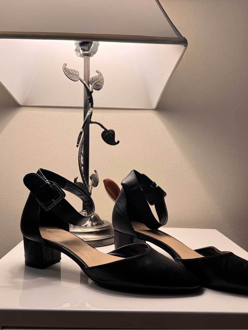 Nine West Black Ankle-Strap Block Heel Pumps
